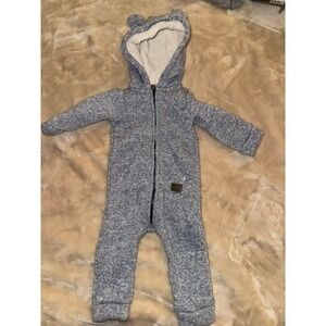 Carters Baby Blue Marled Knit Hooded Jumpsuit Bear Ears Sherpa Lined Pram 9M
